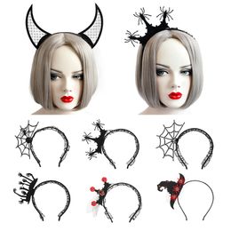 Accessoires pour cheveux Nouveauté Halloween Cosplay Cerceau Gothique Diable Corne Bandeau Araignée Voile Masque Bande Partie Mascarade 220909