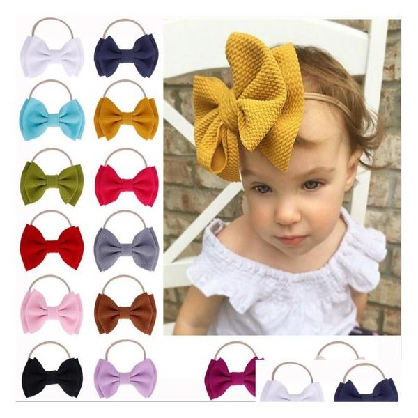 Accessoires pour cheveux Bandeaux en nylon Filles Headwrap Bow Head Band Bandeau Élastique Nude Candy Couleur Top Noeud Turban Bébé Drop Livraison K Dhgoi