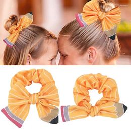 Accesorios para el cabello Oaoleer 2 unids Regreso a la escuela Banda Moda Lápiz Cabeza Corbatas Color sólido Elástico Scrunchies para niñas Peinado de cola de caballo