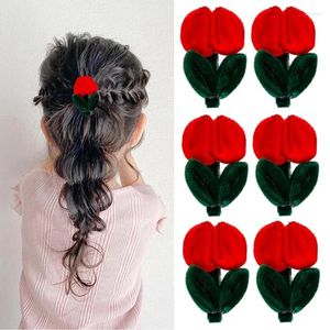 Accessoires de cheveux Oaoleer 2pcs / Set Velvet Tulip Clips For Child Girls Flowers Red Hairpins Barrettes Hairgrips Kids Headwear