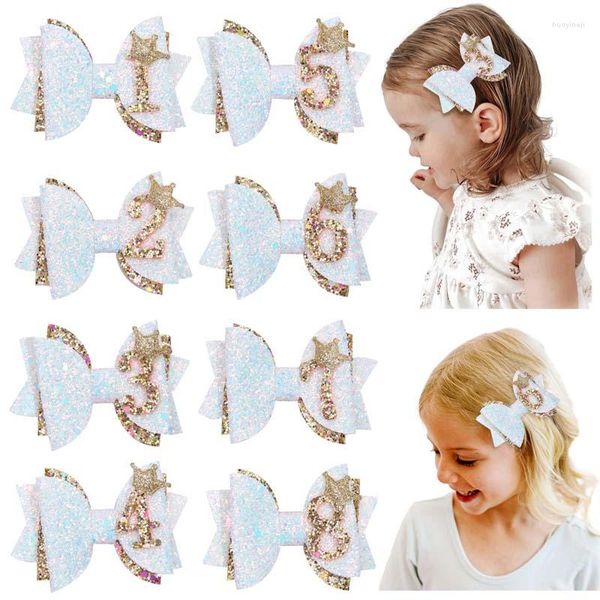 Accesorios para el cabello Oaoleer 3 '' Glitter Bow Clips para bebés Girls Crown Bowknote Pin Barrettes Princess Headwear Cumpleaños