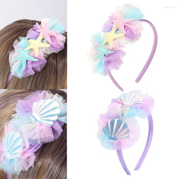 Accesorios para el cabello Oaoleer Cute Girls Starfish Hairbands Mesh Bowknote Diademas Seashell Princess Headwear Boutique