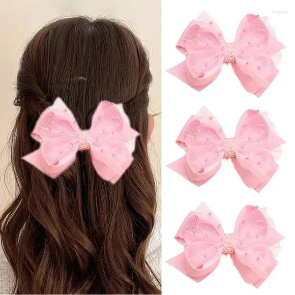 Accesorios para el cabello Oaoleer Fashion Pink Pearl Bow con clips para mujeres Niñas Lindo encaje Bowknot Horquillas Barrettes Headwear Herramientas de peinado