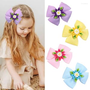Accessoires pour cheveux Oaoleer filles douces ruban épingles à fleurs mode à la main tournesol arcs pince chapeaux pour enfants enfants