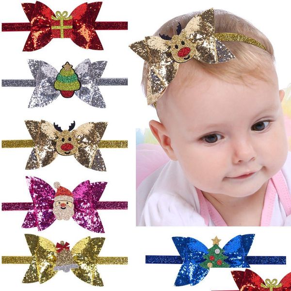 Accessoires de cheveux OC DW001 Childrens Bow Christmas en Europe et en Amérique Rose Bright Butfly Knot Hairs Band Drop Livrot Baby Kids OT6T7