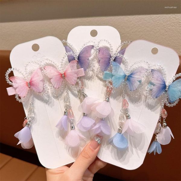 Accesorios para el cabello un par de niños Hanfu mariposa clip niñas vintage joyería china bebé borla pins colgante