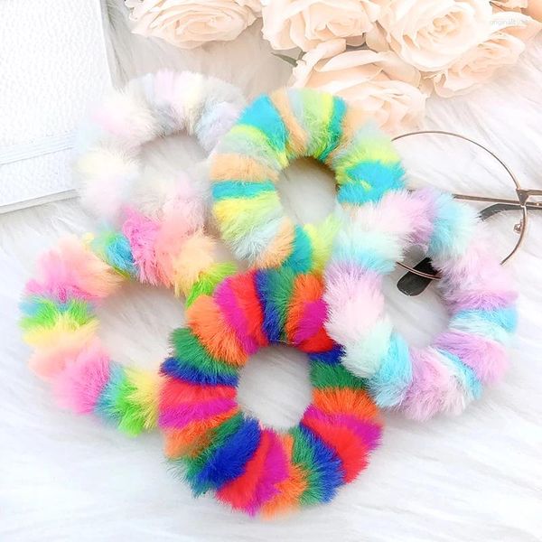 Accessoires pour cheveux, paquet de 5 bandes élastiques en fausse fourrure d'hiver, attaches douces, anneau porte-queue de cheval, accessoire de chouchous en peluche