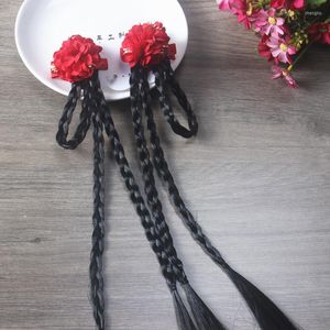 Haaraccessoires Paar Meisjes Clips Chinese Traditionele Prinses Vlecht Kwasten Bloem Pins Kinderen Kids Halloween