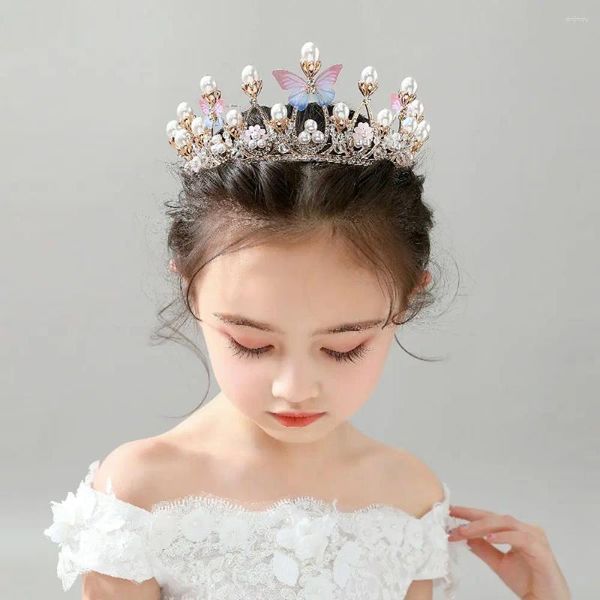 Accesorios para el cabello para fiesta, tocado de corona con adorno para niños, mariposa bonita de cristal Kawaii, aro coreano dulce