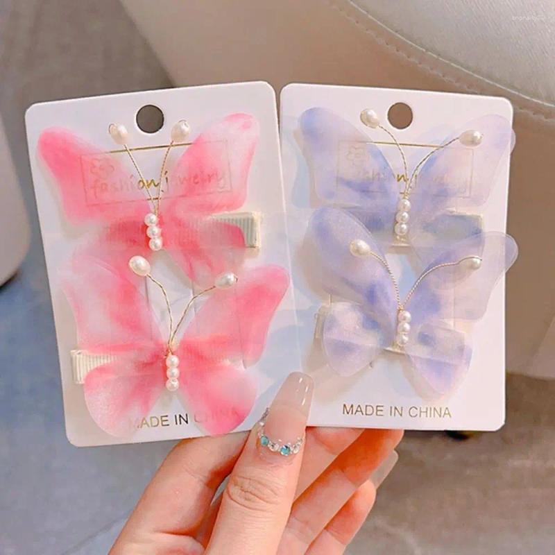 Accesorios para el cabello Pearl Butterfly Clip Gradiente Elegante Mesh Hanfu Catechan Películas Tradicional Barrette Daily Life