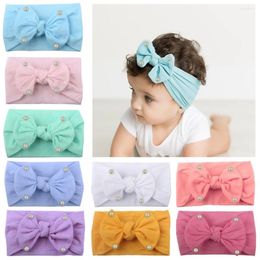 Accessoires pour cheveux Bandeaux en nylon avec nœud en perles Taille unique pour la plupart des turbans larges Enveloppements de tête doux pour bébés filles