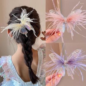 Haaraccessoires Roze vlinder Veer Veer Kinderdecoratie 2023 Driedimensionale clips Girls Travel Fashion Ornament