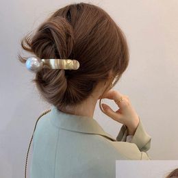 Accessoires pour cheveux Porte-queue de cheval French High-Grade Metal Pearl Hairpin Back Of Head Girl Temperament Canard Beak Grab Clip Elegant Sh Dh4Bz