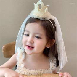 Accesorios para el cabello princesa niña aro dulce corona Squein con banda de pelo de malla para fiesta de cumpleaños para niños pequeños ropa para la cabeza del bebé