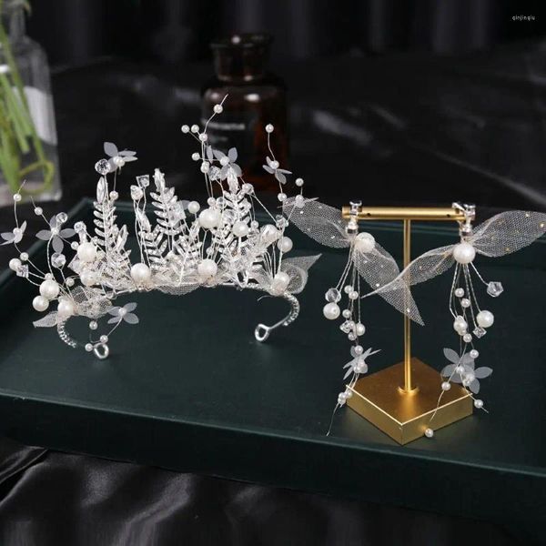 Accessoires pour cheveux Princesse Bandeaux Cristal Bandeau De Mariée Diadème Fleur Coiffure De Mariage Strass Chapeaux Couronne Boucles D'oreilles Ensemble