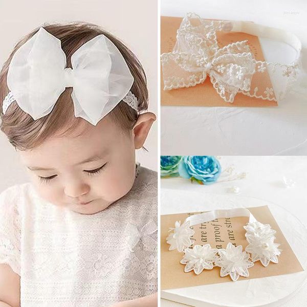 Accessoires de cheveux Princesse Dentelle Florwer Bow Bébé Bandeau Élastique Fille Bandes Blanches Né Infantile Floral Bowknot Turban Enfants