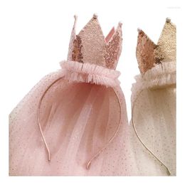 Accessoires pour cheveux, couronne de princesse à paillettes avec bandeau, voile, superbes couvre-chef de fête d'anniversaire pour filles, vente en gros