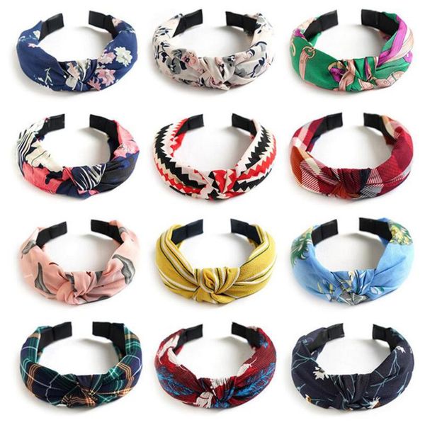 Accesorios para el cabello Scrunchies estampados turbante Top anudado banda elástica para el cabello para niñas banda para la cabeza antideslizante para mujer 048Hair