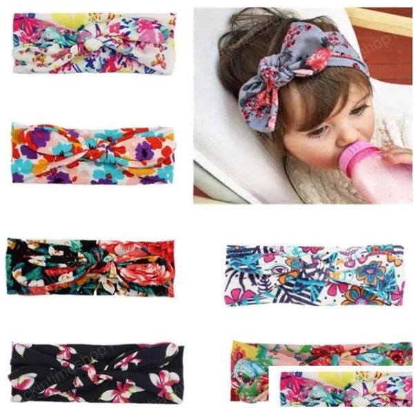 Accessoires de cheveux Rabbit Earau Bohemia Bow Baby Headwear Floral Nouveau-Born Band de tête imprimée Enfant Headwrap 7 Designs ZZ Drop Otkzf