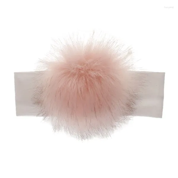 Accessoires pour cheveux, pompons en fausse fourrure de raton laveur, bandeau pour bébé en coton, bandes élastiques pour enfants filles W3JF