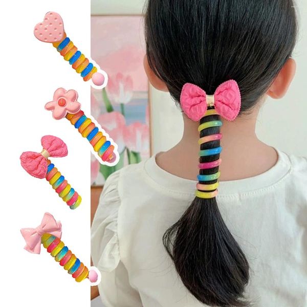 Accesorios para el cabello Arco de flores de arcoíris Scrunchies Dulce Moda Amor Bandas de línea telefónica Titulares de cola de caballo para niñas