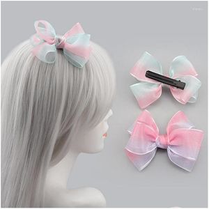 Accesorios para el cabello Rainbow Gradient Bow Hairpin Niños Princesa Cute Head Flower Holiday Party Gift Venta al por mayor Drop Delivery Baby Kid Dh4Ck