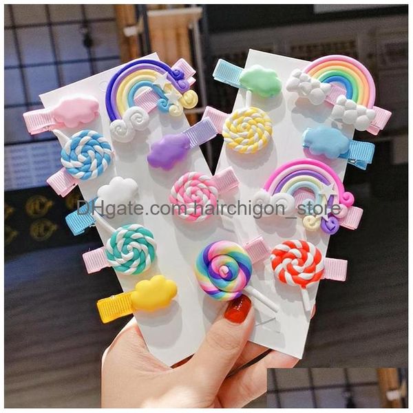 Accessoires de cheveux Rainbow Lollipop Mignon Enfants Pinces à cheveux pour filles Enfants Ornement Barrettes Barrettes Coiffure Bijoux Drop Deli Dhfh3