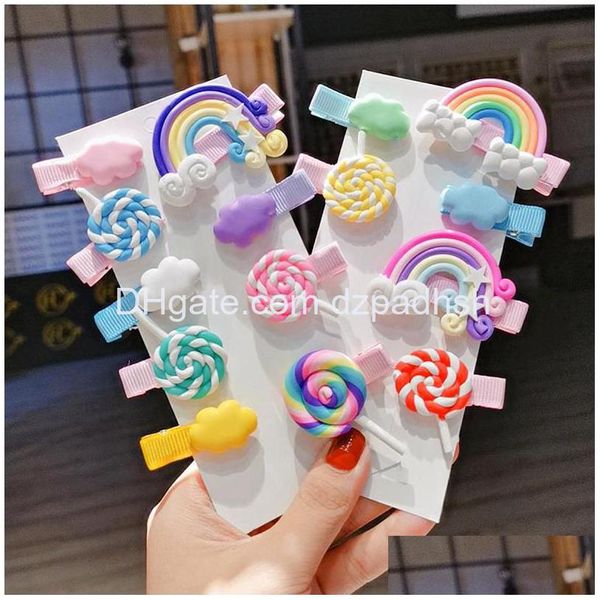 Accessoires de cheveux Rainbow Lollipop Mignon Enfants Pinces à cheveux pour filles Enfants Ornement Barrettes Barrettes Coiffure Bijoux Drop Deli Dhc0E