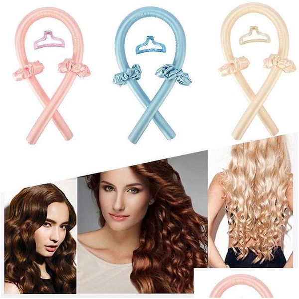 Accesorios para el cabello Raindo Heatless Curling Rod Diadema Rizos Cinta de seda Lazy Curler Rollers Slee Formadores de ondas suaves Sin gota de calor Deli Dhypi