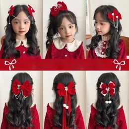 Accesorios para el cabello Lazo Rojo Horquilla 2024 Headwear Estilo chino Terciopelo Clips para cinta Año