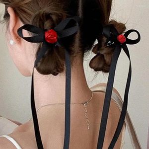 Accesorios para el cabello Red Rose Streamer Bow Ribbon Clip para niñas Elegantes Corbatas de alta calidad Mujeres estéticas