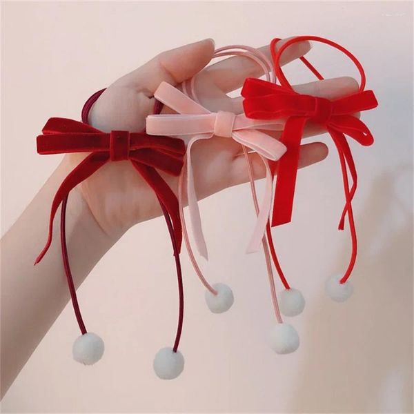 Accesorios para el cabello Bandas elásticas de lazo de terciopelo rojo para niñas Mujeres Lindo Año Corbatas Cuerda de alta elasticidad Moda