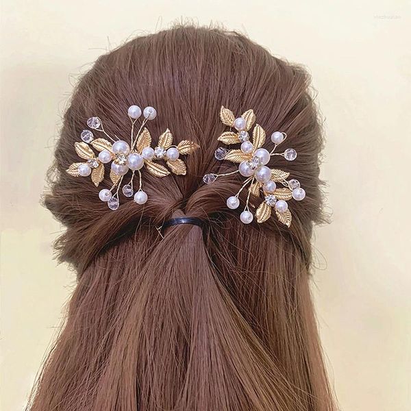 Accesorios para el cabello Flor Retro Clips de hojas perla cristal en forma de U estilo antiguo actuación de boda pequeña horquilla tocado de novia