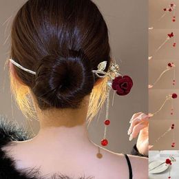 Accessoires pour cheveux rétro Rose fleur gland épingle à cheveux femmes filles chinoises baguettes chapeaux Style élégant M0p3