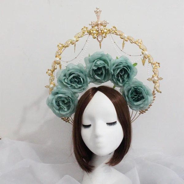 Accessoires pour cheveux Rococo Baroque Halo, couvre-chef vierge, déesse du soleil, ange, fête gothique, diadème Floral, bandeau de mariage Lolita