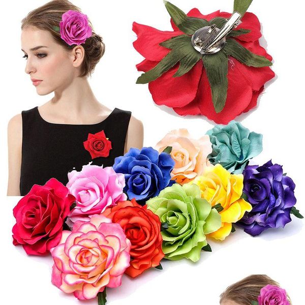 Accesorios para el cabello Rose Artificial Flor Broche Nupcial Boda Fiesta Horquilla Mujeres Clips Headwear Girls Festival Drop Entrega Bebé K DH82Z