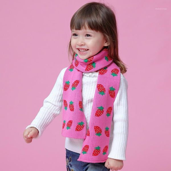 Accesorios para el cabello RUHI Otoño Invierno bufanda para niñas rosa roja fresa bebé algodón cálido tejido dulce niños ropa suave para niñas