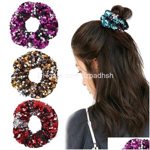 Accesorios para el cabello Lentejuelas Scrunchie Glitter Lazos Chicas Titulares de cola de caballo Cuerda Bandas elásticas Scrunchies para mujeres 50 piezas Entrega de gota PR DHUC3