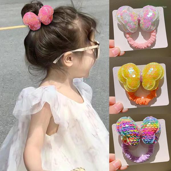 Accesorios para el cabello Lentejuelas Cuerdas de mariposa Niñas Bandas elásticas Lazos Scrunchie High Ponytail Ties Niños Tocado