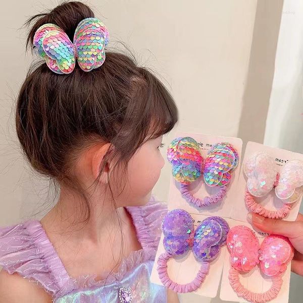 Accesorios para el cabello Lentejuelas Bandas de lazo de doble capa para niñas Moño Corbatas de estilo Niños Coleta Cuerda Moda Scrunchies Headwear