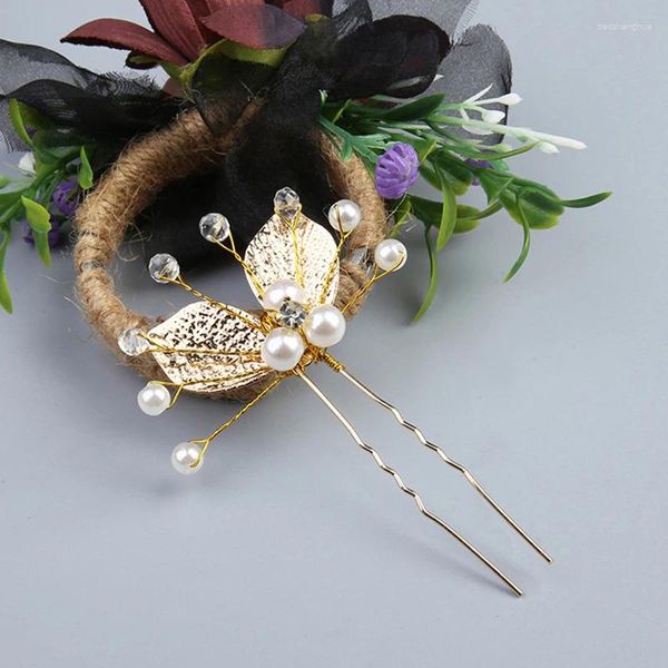 Accessoires de cheveux Côté côté peigne dorée Tiaras en forme de feuille de perle en épingle à cheveux époux de mariage insert clips bijoux coureurs