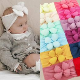 Accessoires pour cheveux, bandeau en Nylon doux avec nœud floral pour bébé fille, couleur unie, avec grand Turban élastique large, couvre-chef pour enfants