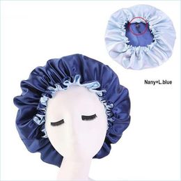 Haaraccessoires Solide vrouwen Satin Big Bonnet voor Lady Sleep Cap Headwrap Hat Hair Wrap Accessoires met verstelbare knop 10 stks DRO DHYG0