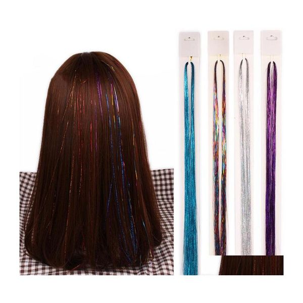 Accesorios para el cabello Sparkle Tinsel Rainbow Colored Strands Girl Headwear Láser Pelos falsos Extensión Bling Decoración Glitter Strips Pa Dhqao