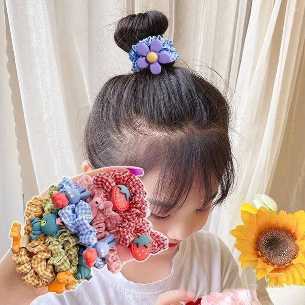 Accesorios para el cabello Primavera y verano Dibujos animados Niños Lindo tocado de niña Color caramelo Plaid Plisado Pequeño anillo