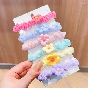 Accessoires pour cheveux, bande élastique en plastique, couleur unie, fleur, pour filles, enfants, mignon Kawaii, attaches en caoutchouc pour queue de cheval, à la mode