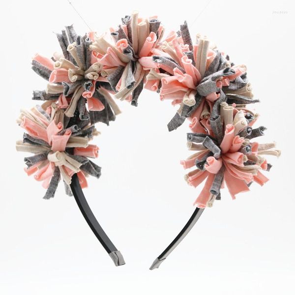 Accesorios para el cabello Primavera Verano Colorido Algodón Pompom Shag Cabeza completa Niñas Moda Diadema Sin banda antiarrugas