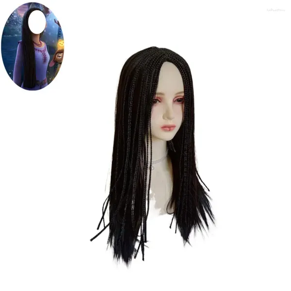Accessoires pour cheveux Star Wish Asha Princess Cosplay, perruque noire longue et lisse, accessoire de fête de carnaval de noël pour fille