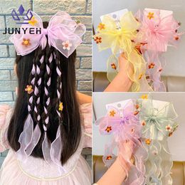 Accessoires de cheveux Étudiants Sweet Flower Bow Clips pour filles longs ruban en mousseline de mousseline