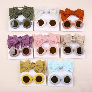 Haaraccessoires Zomerstrand schattig baby zonnebril meisje hoofdband set nylon boog kinderen meisjes hoofdbands pography prop prop